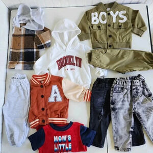Lot Of 10 Baby Boy Outfit Adorable Sets Jeans Sweat Shirts Fooded Green 6-9 Mos